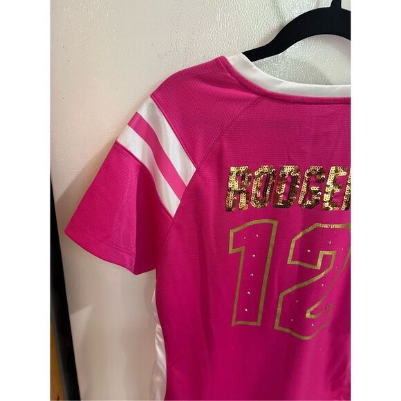 NFL Pink Packers Shirt #12 Rogers Sparkly Woman’s Size Large - Picture 10 of 11